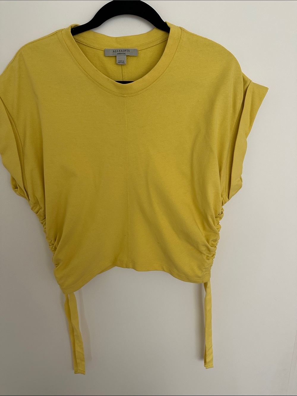 All Saints Lemon Drawstring Ruched Crop Top - Picture 2 of 10